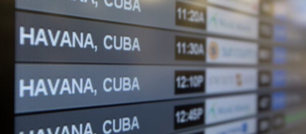 Charter flights from Miami to Havana are shown on a departures monitor at Miami International Airport, Friday, Jan. 16, 2015 in Miami Charter flights from Miami to Havana are shown on a departures monitor at Miami International Airport, Friday, Jan. 16, 2015 in Miami - Sputnik International