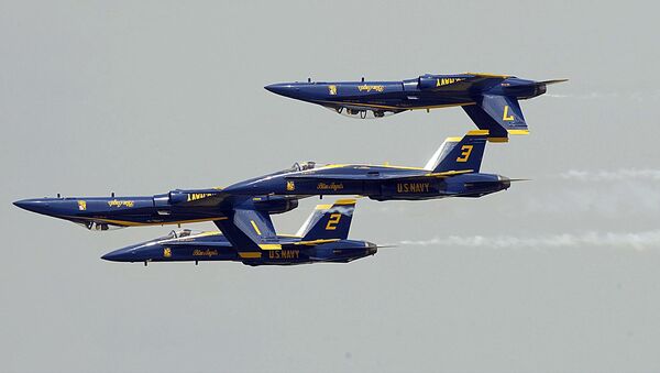 US Navy's Blue Angels perform at Andrews Air Force Base in Maryland. - Sputnik International