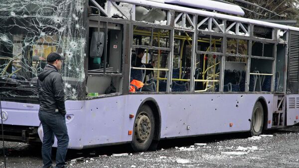 A view shows a damaged trolleybus in Donetsk, January 22, 2015 - Sputnik International