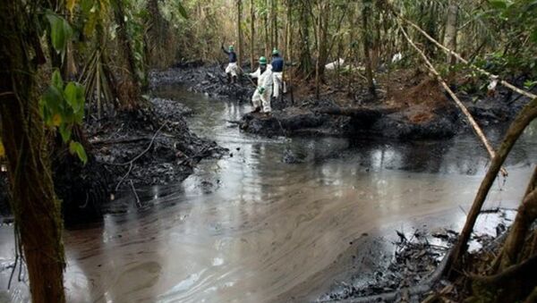 Oil spill damage control in a rainforest. Workers monitoring and cleaning up spilt oil in the Amazon rainforest, Ecuador - Sputnik International