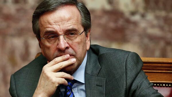 Greece's Prime Minister Antonis Samaras reacts during the second of three rounds of a presidential vote at the Greek parliament in Athens December 23, 2014 - Sputnik International