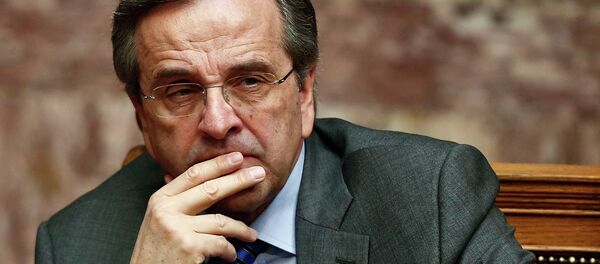 Greece's Prime Minister Antonis Samaras reacts during the second of three rounds of a presidential vote at the Greek parliament in Athens December 23, 2014 - Sputnik International