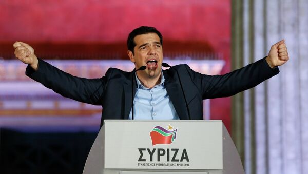 The head of radical leftist Syriza party Alexis Tsipras speaks to supporters after winning the elections in Athens - Sputnik International