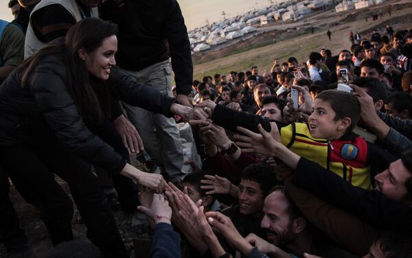 United Nations High Commissioner for Refugees (UNHCR) Special Envoy Angelina Jolie meets members of the Yazidi minority in Khanke internally displaced person (IDP) Camp in Dohuk, northern Iraq January 25, 2015. Jolie paid a visit to the Kurdish refugee camp in Dohuk, northern Iraq - Sputnik International