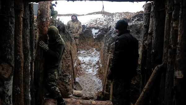 Ukrainian servicemen construct a blindage at their position near Lysychansk, in Luhansk region - Sputnik International
