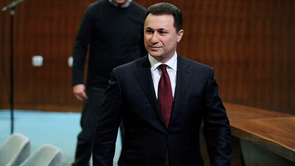 Macedonian Prime Minister Nikola Gruevski walks after a news conference at the government building in Skopje, Macedonia - Sputnik International