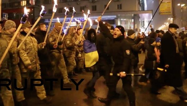 Nationalists stage torch-lit rally in Ukrainian capital - Sputnik International