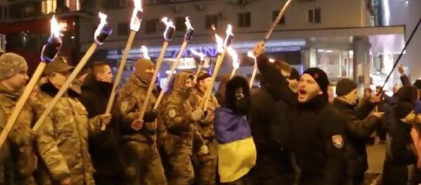 Nationalists stage torch-lit rally in Ukrainian capital Nationalists stage torch-lit rally in Ukrainian capital - Sputnik International