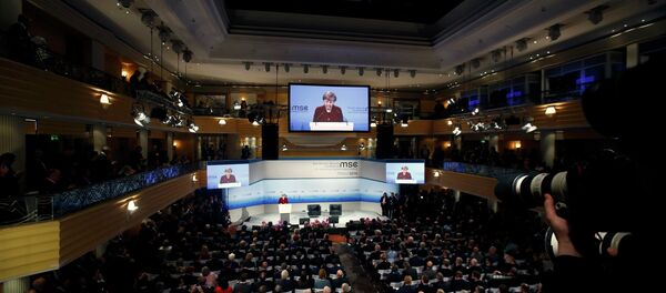 German Chancellor Angela Merkel addresses during the 51st Munich Security Conference at the 'Bayerischer Hof' hotel in Munich February 7, 2015 German Chancellor Angela Merkel addresses during the 51st Munich Security Conference at the 'Bayerischer Hof' hotel in Munich February 7, 2015 - Sputnik International