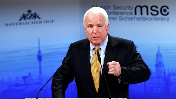 The chair of the Senate Armed Services Committee Senator John McCain addresses during the 51st Munich Security Conference at the 'Bayerischer Hof' hotel in Munich February 8, 2015 - Sputnik International