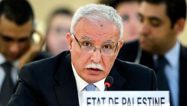 Palestinian Foreign Minister Riyad al-Maliki delivers a speech during an emergency session of the United Nations (UN) Human Rights Council on the Gaza crisis at the UN Offices in Geneva on July 23, 2014 - Sputnik International