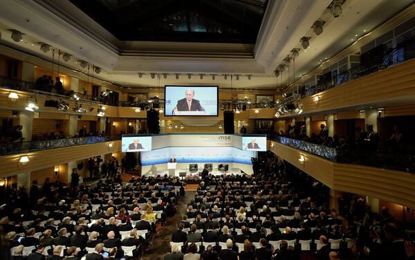 Wolfgang Ischinger, Chairman of the Munich Security Conference delivers his speech during the opening of the 51st Munich Security Conference (MSC) at the Bayerischer Hof Hotel in Munich, southern Germany, on February 6, 2015 - Sputnik International
