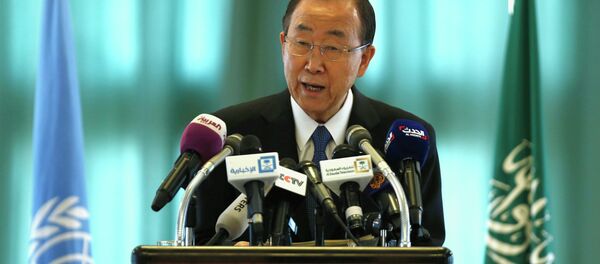 United Nations Secretary General Ban Ki-moon speaks at a news conference in Riyadh February 8, 2015 United Nations Secretary General Ban Ki-moon speaks at a news conference in Riyadh February 8, 2015 - Sputnik International