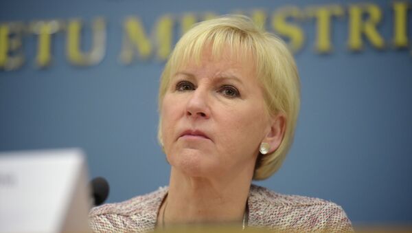 Swedish Foreign minister Margot Wallstrom attends a joint press conference with her Latvian counterpart after their meeting at the Foreign Ministry in Riga on January 23, 2015 - Sputnik International