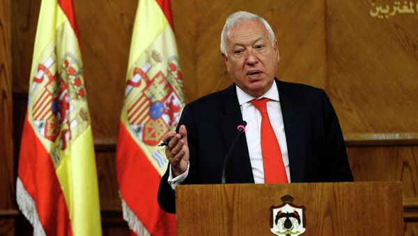 Spanish Foreign Minister Jose Manuel Garcia-Margallo speaks during a joint news conference with his Jordanian counterpart Nasser Judeh at the Ministry of Foreign Affairs in Amman January 12, 2015 - Sputnik International