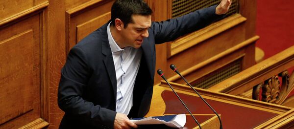 Greek Prime Minister Alexis Tsipras waves to lawmakers following his first major speech in parliament in Athens February 8, 2015 Greek Prime Minister Alexis Tsipras waves to lawmakers following his first major speech in parliament in Athens February 8, 2015 - Sputnik International