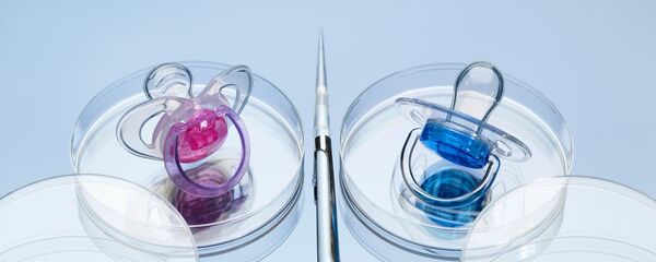 The husband's sperm was used to fertilize a donor egg, which was then implanted in her uterus after three years of fertility treatment. Above: In-vitro fertilization The husband's sperm was used to fertilize a donor egg, which was then implanted in her uterus after three years of fertility treatment. Above: In-vitro fertilization - Sputnik International