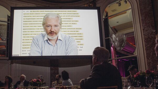 Julian Assange speaks remotely via a live feed at The 24th Annual PEN Center USA Literary Awards Festival at The Beverly Wilshire Hotel on Tuesday, November 11, 2014, in Beverly Hills, Calif - Sputnik International