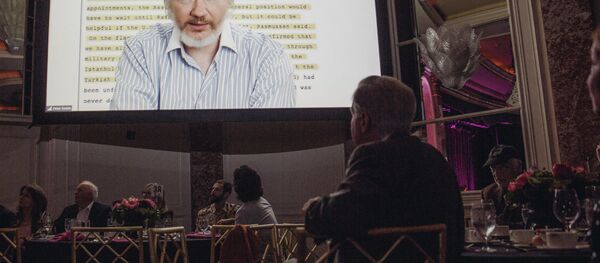 Julian Assange speaks remotely via a live feed at The 24th Annual PEN Center USA Literary Awards Festival at The Beverly Wilshire Hotel on Tuesday, November 11, 2014, in Beverly Hills, Calif - Sputnik International