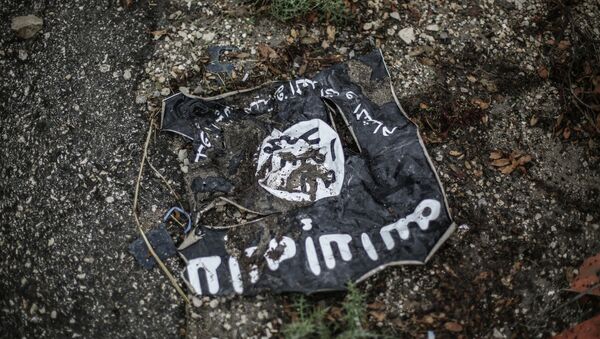 Flag of the Islamic State in the conflict zone in Latakia, Syria - Sputnik International