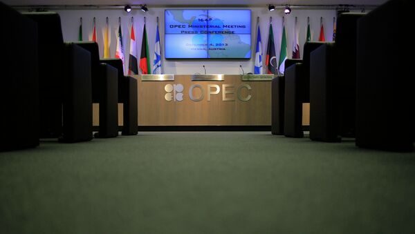 The press conference room of the OPEC (Organization of the Petroleum Exporting Countries) is seen at the organization's headquarter on the eve of the 164th OPEC meeting in Vienna, Austria on December 3, 2013 - Sputnik International
