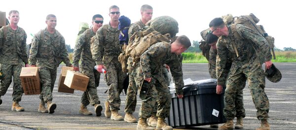 US marines arrival at the Roberts International airport in Monrovia, Liberia, Thursday, Oct. 9, 2014 - Sputnik International