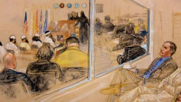 A courtroom drawing depicts the pre-trial hearing of the five alleged plotters in the September 11, 2001, attacks. - Sputnik International