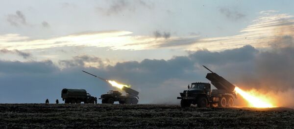 Ukrainian servicemen launch Grad rockets towards pro-Russian independence forces outside Debaltseve, eastern Ukraine Ukrainian servicemen launch Grad rockets towards pro-Russian independence forces outside Debaltseve, eastern Ukraine - Sputnik International