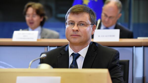 Vice-president designate of Euro & Social Dialogue Valdis Dombrovskis answers questions during her hearing at the European Parliament in Brussels, on October 6, 2014 - Sputnik International