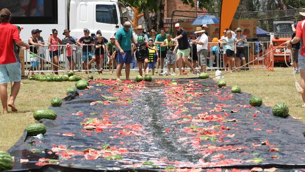 The world-famous biannual Chinchilla Melon Festival in Australia attracted a record number of visitors. Above: Melon skiing. - Sputnik International