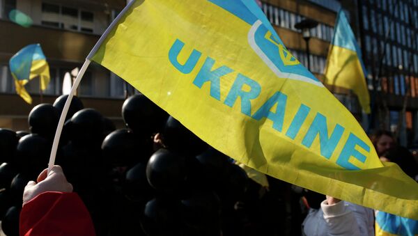 Demonstrator waves a Ukrainian flag - Sputnik International