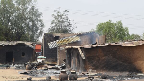 This photo shows razed homes in Mainok, outside Maiduguri, Borno State, Nigeria, on March 6, 2014 - Sputnik International