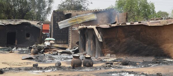 This photo shows razed homes in Mainok, outside Maiduguri, Borno State, Nigeria, on March 6, 2014 - Sputnik International