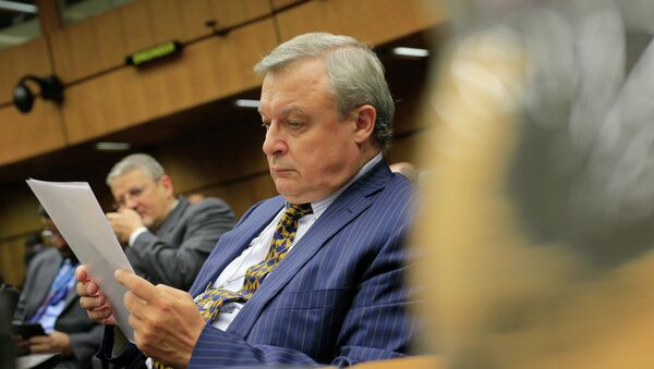 Russia's ambassador to the International Atomic Energy Agency (IAEA) Grigory Berdennikov reads documents - Sputnik International