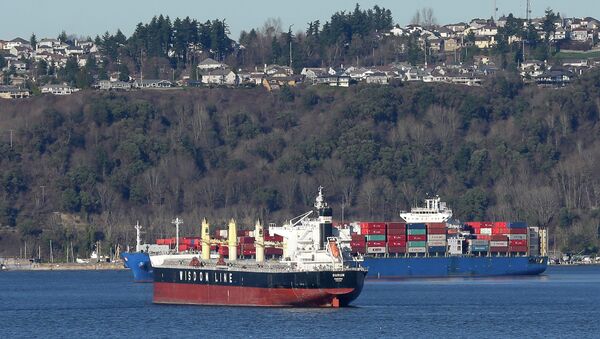 Ships sit anchored in Commencement Bay outside the Port of Tacoma in Washington State. - Sputnik International
