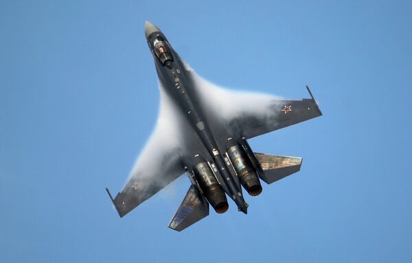 A Sukhoi SU-35 jetfigther performs its demonstration flight during the 50th Paris Air Show at Le Bourget airport, north of Paris A Sukhoi SU-35 jetfigther performs its demonstration flight during the 50th Paris Air Show at Le Bourget airport, north of Paris - Sputnik International