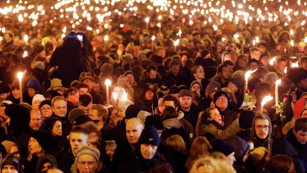 Hundreds of people gather for a vigil near the cultural club in Copenhagen, Denmark - Sputnik International