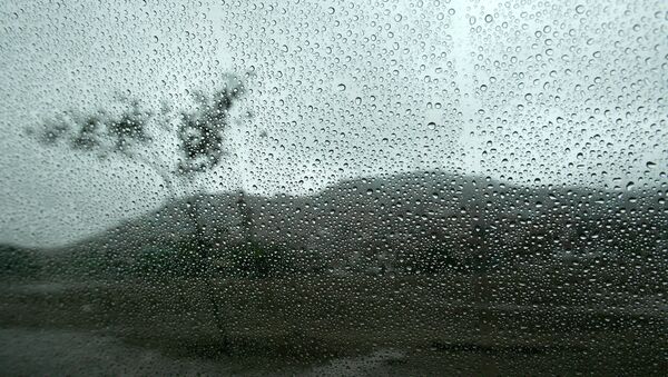 A landscape is seen through a wet window from inside a car in Lima - Sputnik International