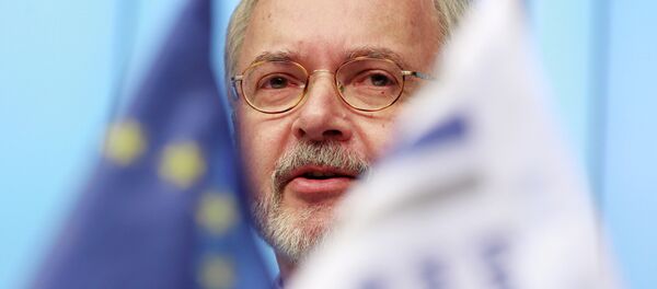 European Investment Bank President Werner Hoyer addresses the media during the European Investment Bank annual press conference at the European Council building in Brussels European Investment Bank President Werner Hoyer addresses the media during the European Investment Bank annual press conference at the European Council building in Brussels - Sputnik International