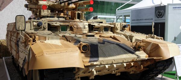 Tank Support Fighting Vehicle (BMPT) Terminator developed at Uralvagonzavod machine building company is demonstrated at the IDEX 2013 International Defence Exhibition in Abu Dhabi, United Arab Emirates Tank Support Fighting Vehicle (BMPT) Terminator developed at Uralvagonzavod machine building company is demonstrated at the IDEX 2013 International Defence Exhibition in Abu Dhabi, United Arab Emirates - Sputnik International