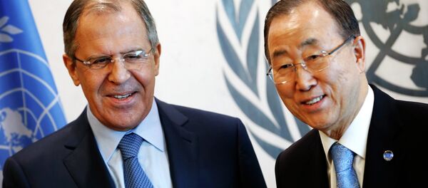 Russian Foreign Minister Sergey Lavrov (L) meets with United Nations Secretary General Ban Ki-moon after Lavrov addressed the U.N. Security Council at U.N. headquarters in New York, February 23, 2015 Russian Foreign Minister Sergey Lavrov (L) meets with United Nations Secretary General Ban Ki-moon after Lavrov addressed the U.N. Security Council at U.N. headquarters in New York, February 23, 2015 - Sputnik International