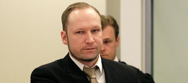 Accused Norwegian Anders Behring Breivik gestures as he arrives at the courtroom, in Oslo, Norway - Sputnik International