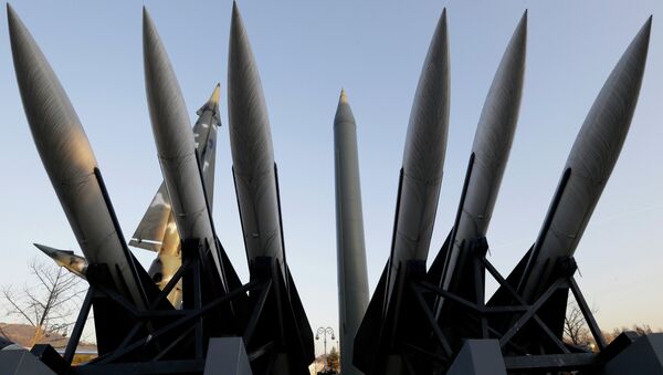 North Korea's mock Scud-B missile, center, stands among South Korean missiles displayed at Korea War Memorial Museum in Seoul, South Korea - Sputnik International