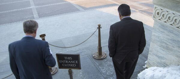 Members of the House of Representatives depart the House floor to an outdoor exit after a failed afternoon vote on a measure to fund the Department of Homeland Security at the Capitol in Washington Members of the House of Representatives depart the House floor to an outdoor exit after a failed afternoon vote on a measure to fund the Department of Homeland Security at the Capitol in Washington - Sputnik International