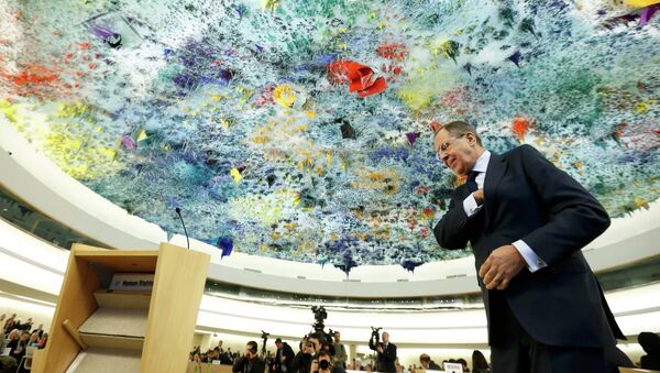 Russian Foreign Minister Sergei Lavrov prepares to addresses the 28th Session of the Human Rights Council at the United Nations in Geneva March 2, 2015. - Sputnik International