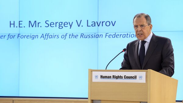 Russian Foreign Minister Sergei Lavrov delivers his speech on March 2, 2015 during the opening day of the UN Human Rights council session at the United Nations offices in Geneva - Sputnik International
