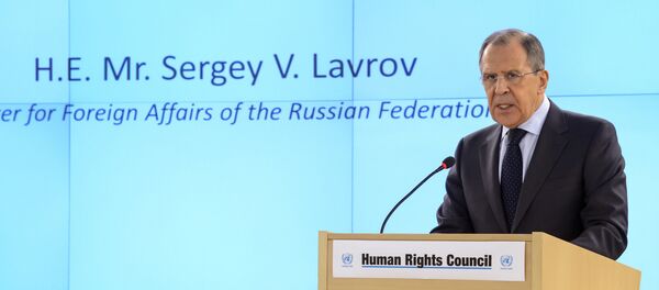 Russian Foreign Minister Sergei Lavrov delivers his speech on March 2, 2015 during the opening day of the UN Human Rights council session at the United Nations offices in Geneva Russian Foreign Minister Sergei Lavrov delivers his speech on March 2, 2015 during the opening day of the UN Human Rights council session at the United Nations offices in Geneva - Sputnik International