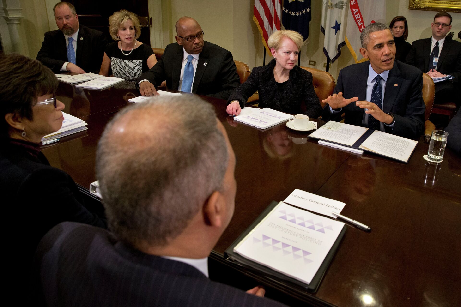 President Barack Obama speaks while meeting with members of the Task Force on 21st Century Policing at the White House on Monday. - Sputnik International, 1920, 16.02.2023