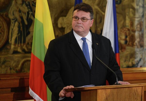 Lithuanian Foreign Minister Linas Linkevicius and his Czech counterpart (not in picture) give a joint press conference Lithuanian Foreign Minister Linas Linkevicius and his Czech counterpart (not in picture) give a joint press conference - Sputnik International