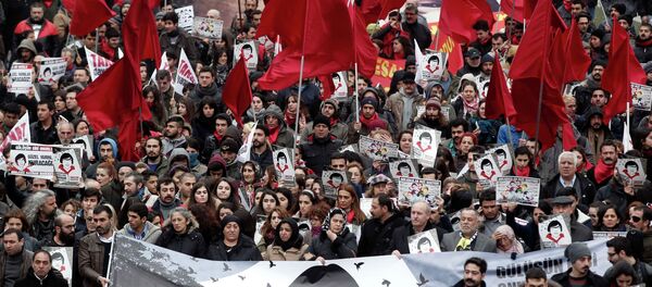 Demonstrators shout anti-goverment slogans as they attend commemoration for Berkin Elvan in Istanbul March 7, 2015 Demonstrators shout anti-goverment slogans as they attend commemoration for Berkin Elvan in Istanbul March 7, 2015 - Sputnik International